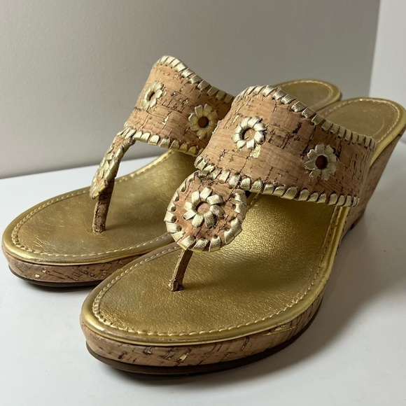 Jack Roger’s Size 8.5 Thong Cork Gold Wedges Like New Summer Vacation Show EUC - Picture 9 of 12